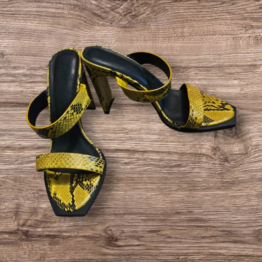 Alias Mae | Yellow Snake Omina Heeled Sandals In Yellow Size 41